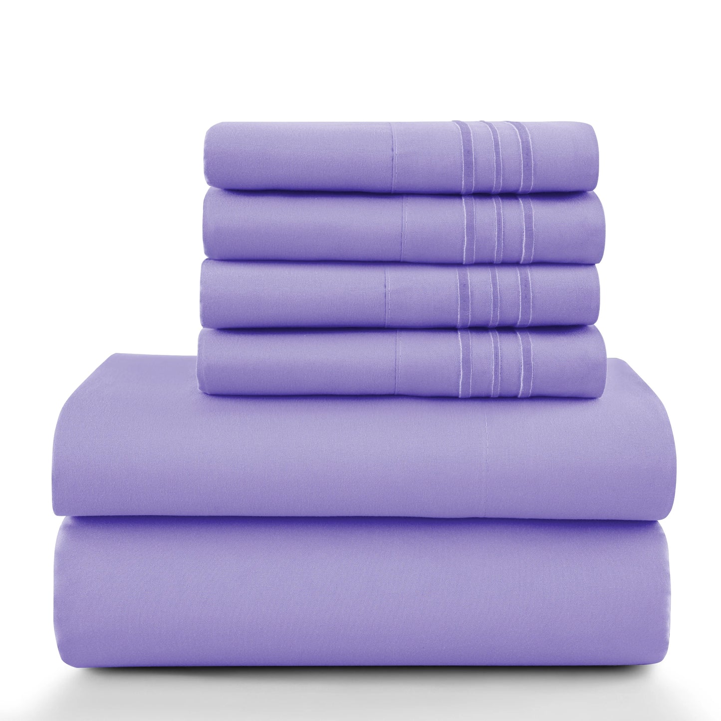 6pc Set, Brushed Microfiber, Embroidered & Plain Pillowcases