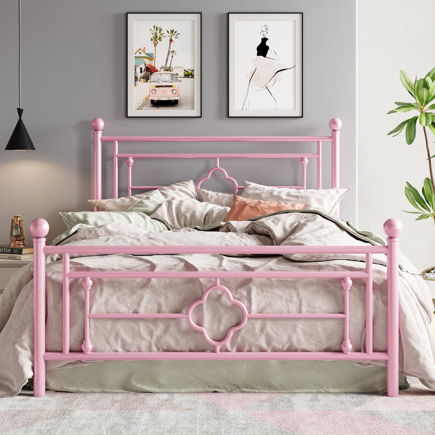 Wrought Iron Headboard and Footboard Metal Platform Bed Frame