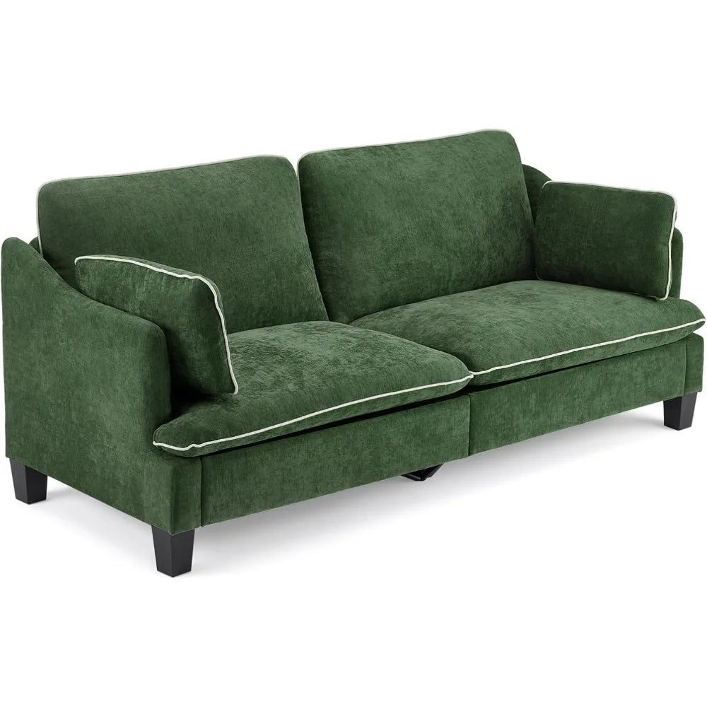 84" Modern Sofa Couch, Linen Velvet 2-Seater Loveseat w/Piped Cushions