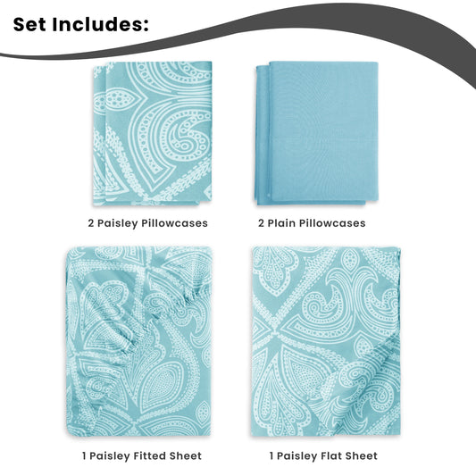 6Pc Paisley Sheet Set – Soft Microfiber, Wrinkle-Free,