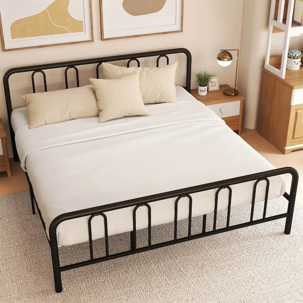 Stylish King Size Metal Platform Bed Frame, w/ Headboard & Footboard