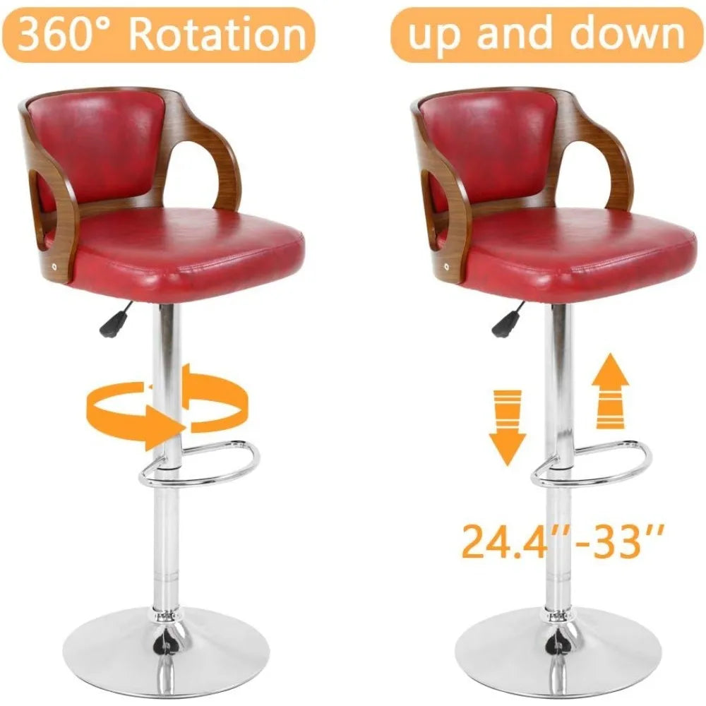 Set (2) Modern Swivel Bar Stool, PU Leather, Adjustable