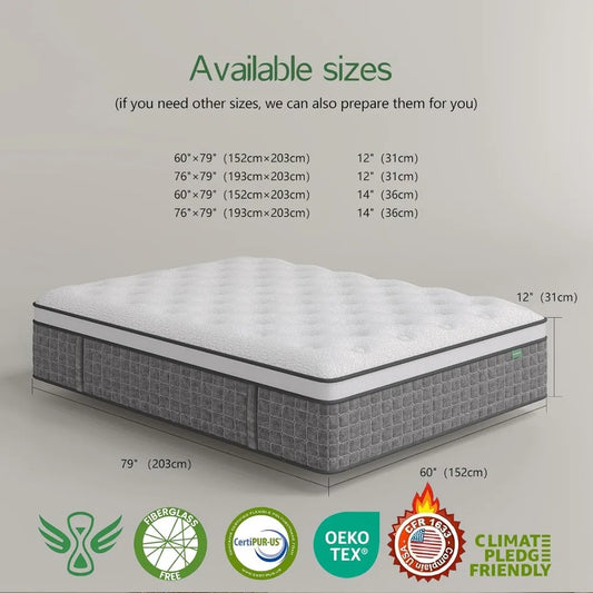 14" Hybrid Queen Mattress in a Box, Memory Foam & Pocket Springs