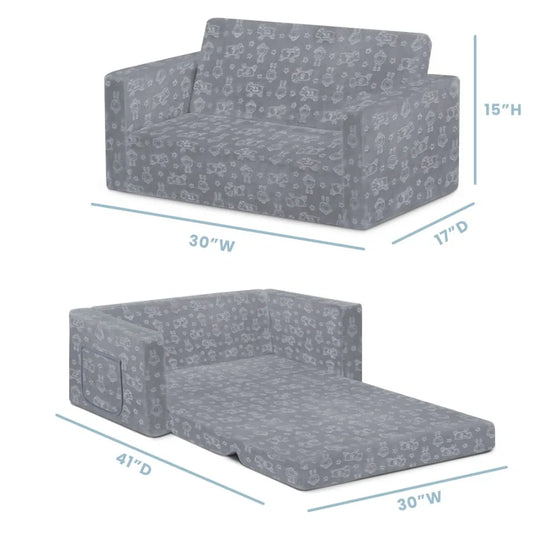 Kids Extra Wide Convertible Sofa to Lounger - 2-in-1 Flip Open Couch, Sleeper