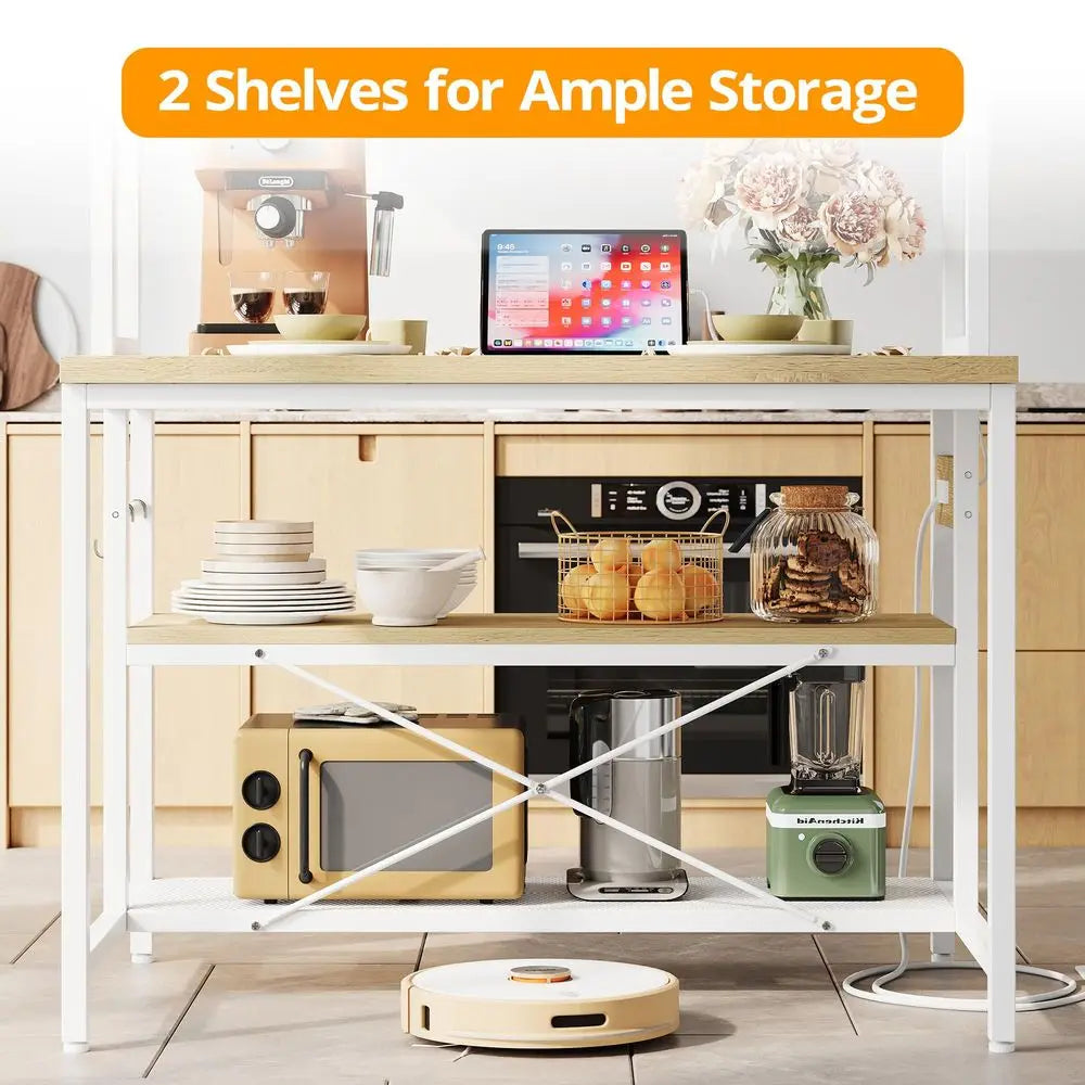 Kitchen Island w/Stools, Dining Table Set with Storage and Power Outlet