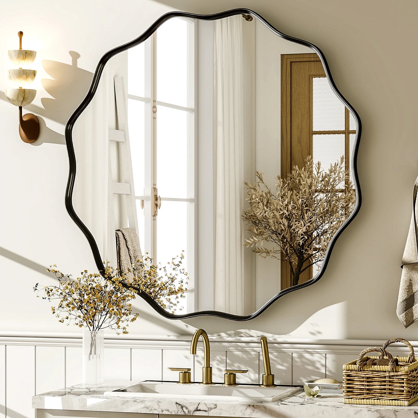 Decorative Round Wall Mirror with Deep Frame