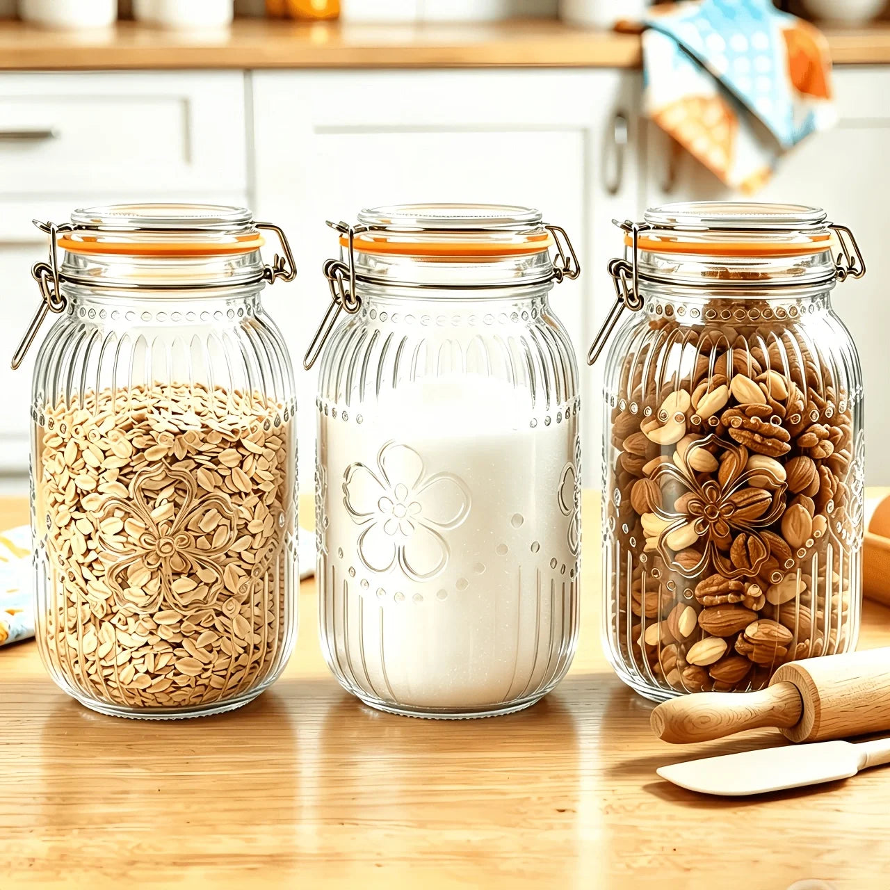 6 pk Wide Mouth Mason Jars 32 Oz Airtight Glass Canister