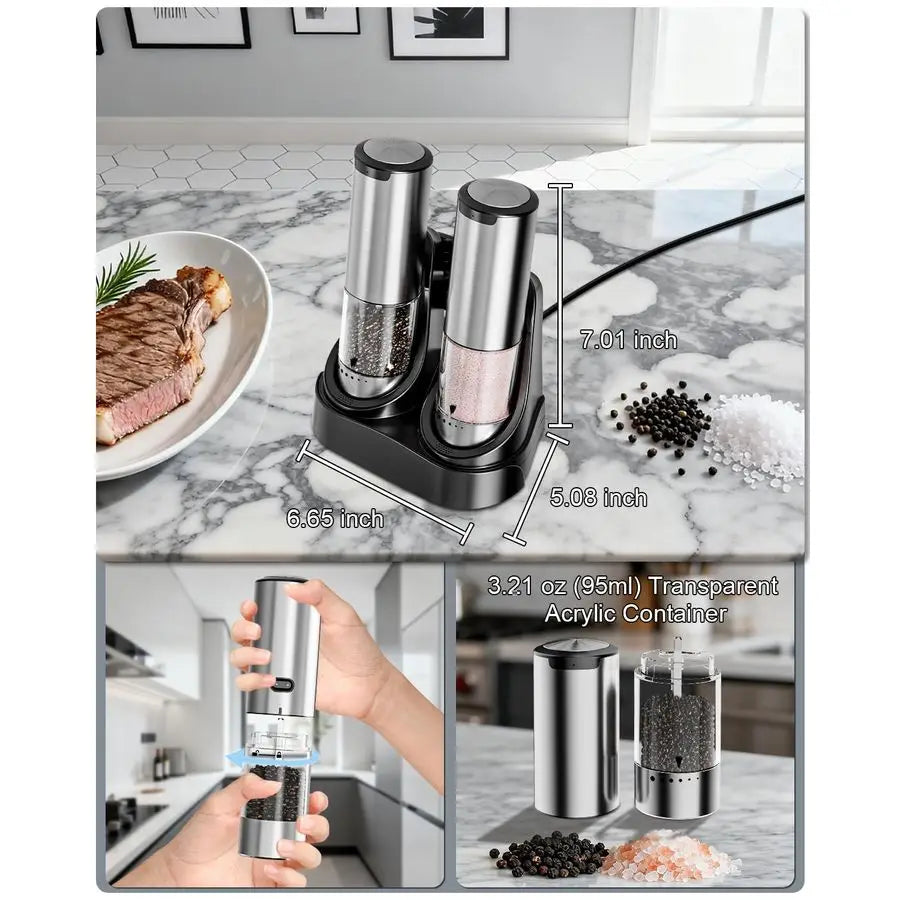 Salt and Pepper Grinder Set, 6 Grind Settings, Anti-clog