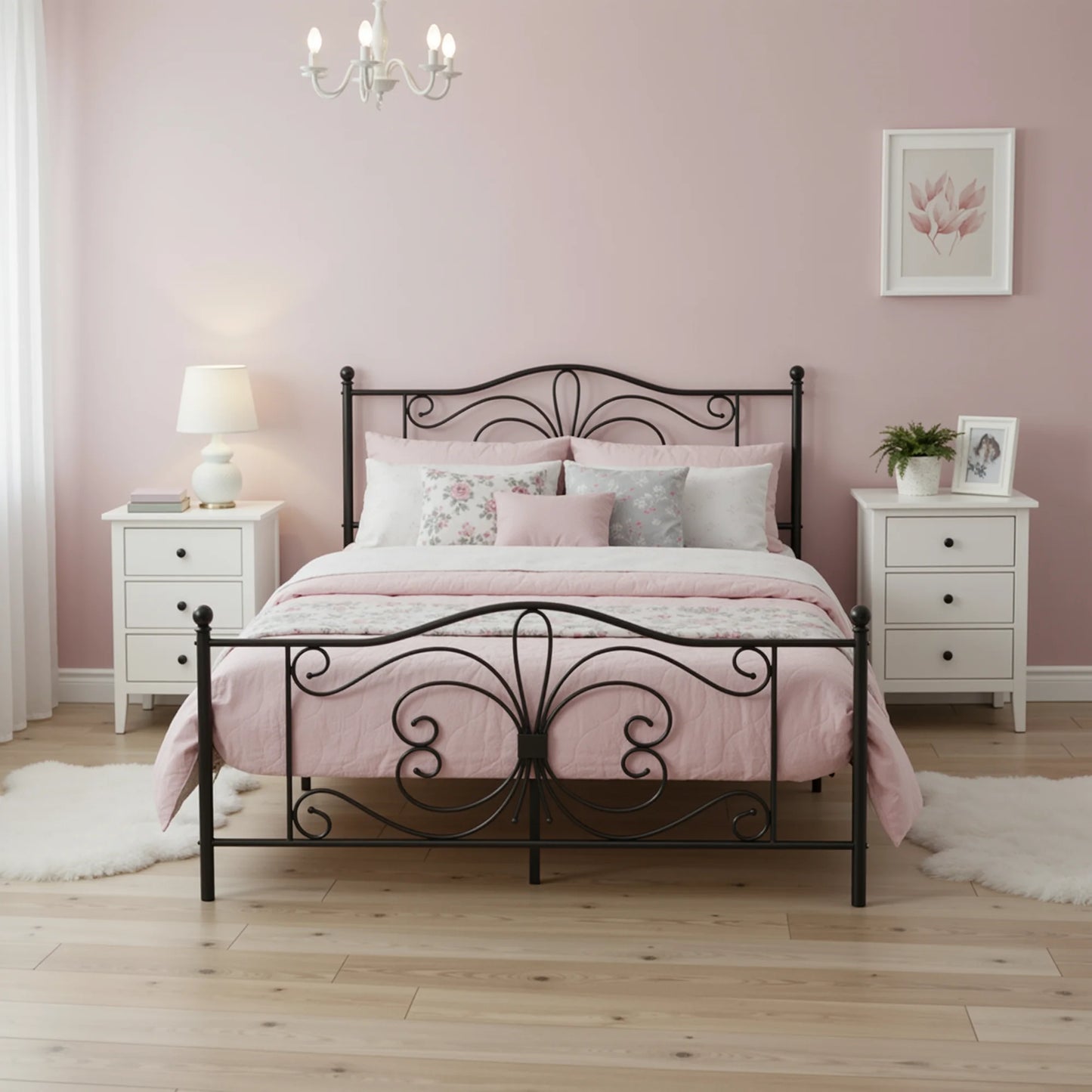 Butterfly Pattern Headboard & Footboard Platform Bed Frame for Kids