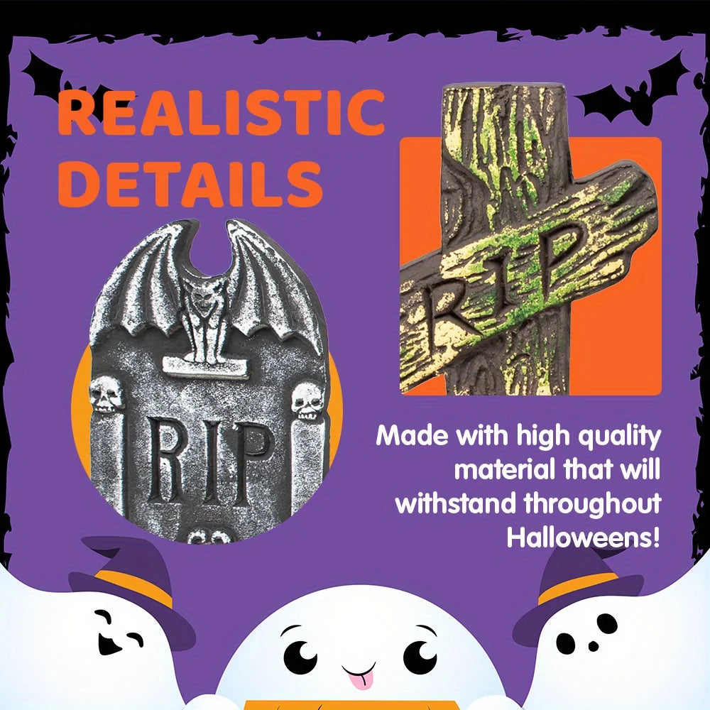 5pc - 17'' Halloween Foam RIP Graveyard Tombstones with Stakes,