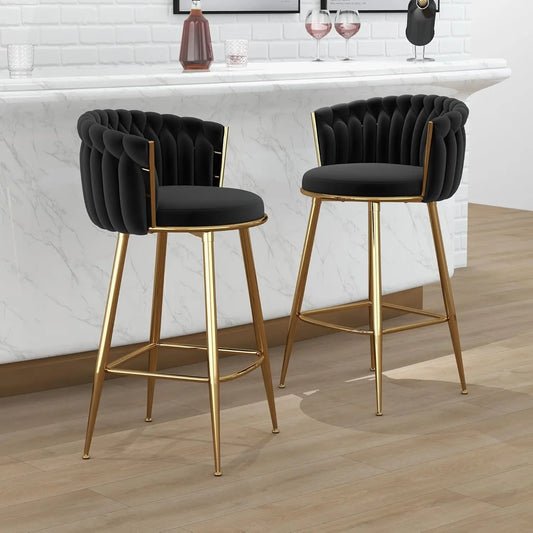 Set of 2, Hand-Woven Barstools, Counter Height