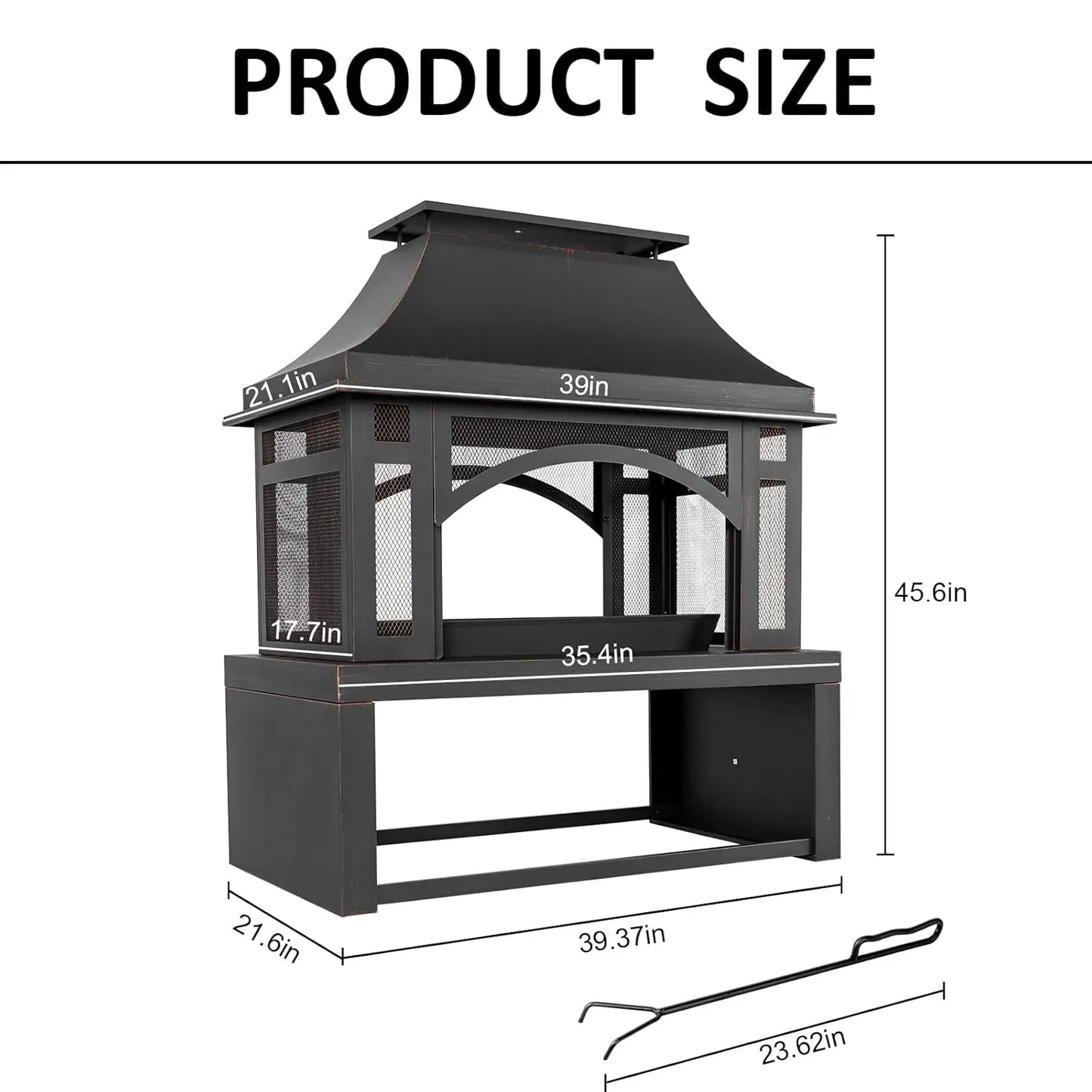 39" Large Wood Burning Outdoor Fireplace w/Chimney, Storage
