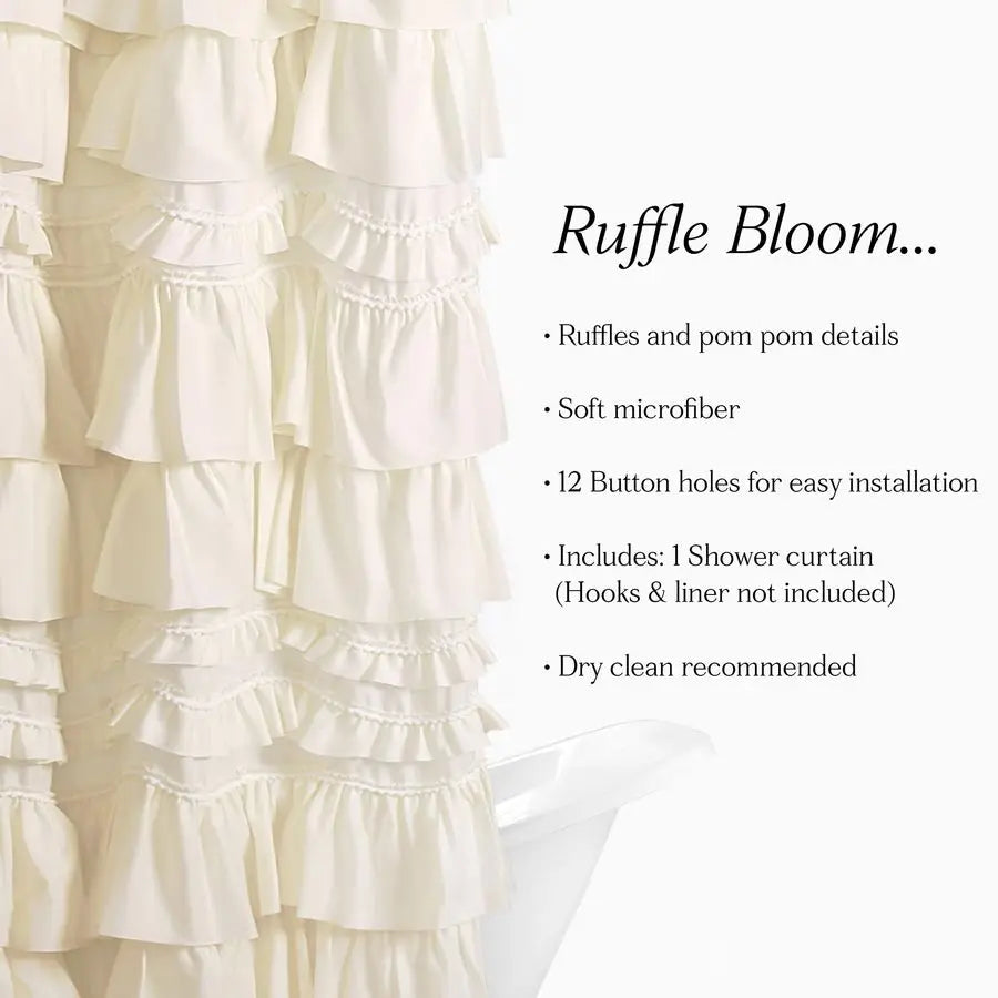 72"x72" Single Ruffled Shower Curtain, Ivory