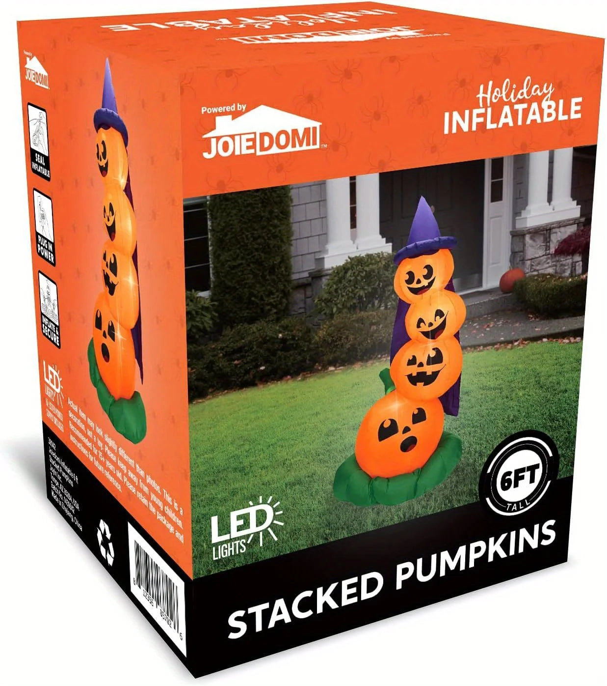 6 FT Inflatable Pumpkins with Witch Hat and Built-in LEDs