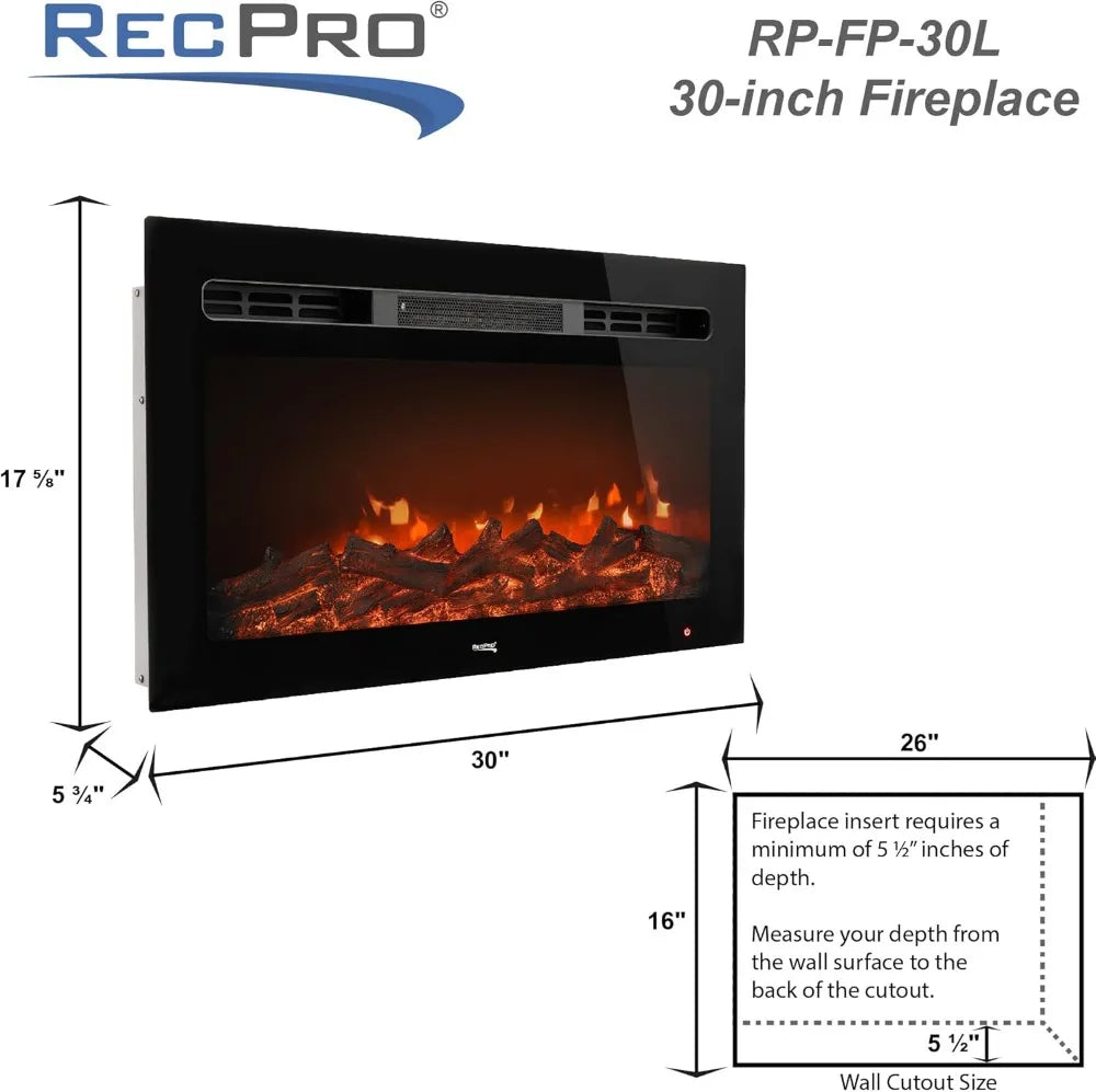 Electric Fireplace, Remote, 4 Flame Settings - Adjustable Heat 68°F-82°F