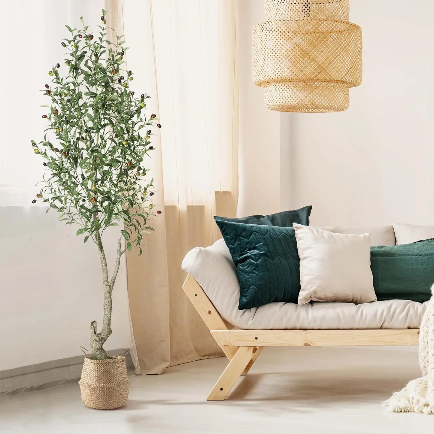 Artificial Olive Tree w/White Planter, Green Artificial Moss