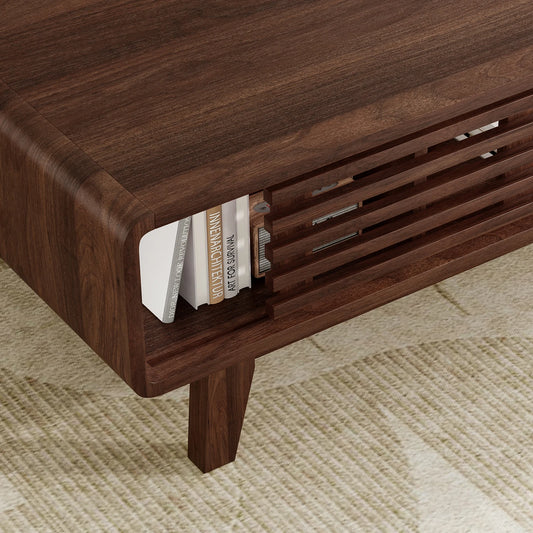 Mid Century Farmhouse Wood Coffee Table for Living Room