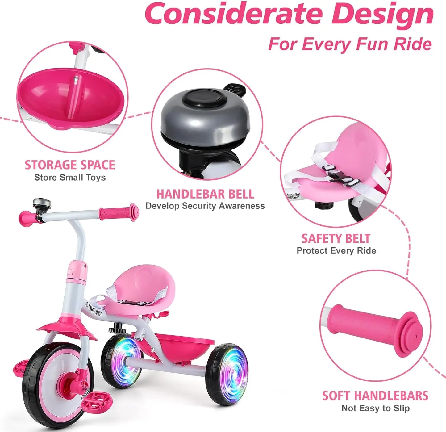 2-in-1 Toddler Tricycle for Ages 2-4, Adjustable Push Handle,