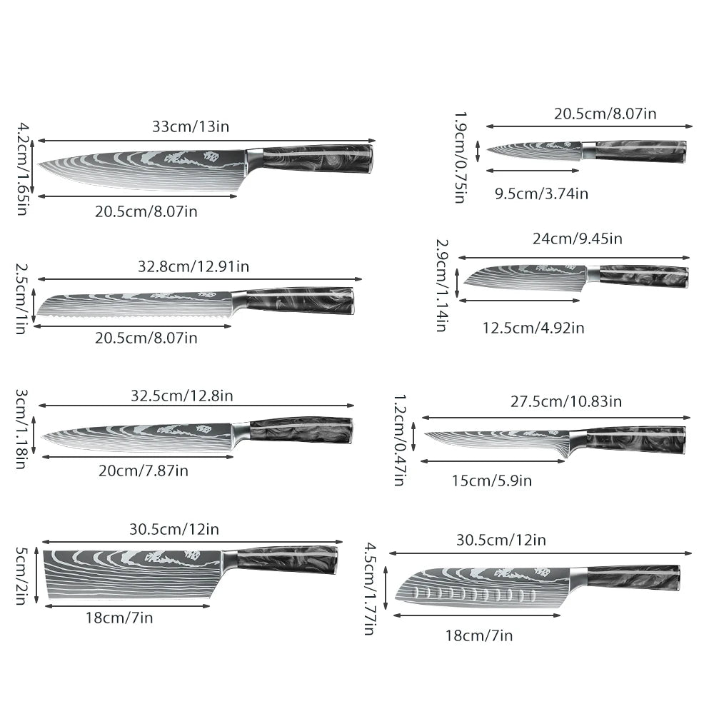 8PCS Portable Knife Set, Carbon Stainless Steel Knife, Sharpener