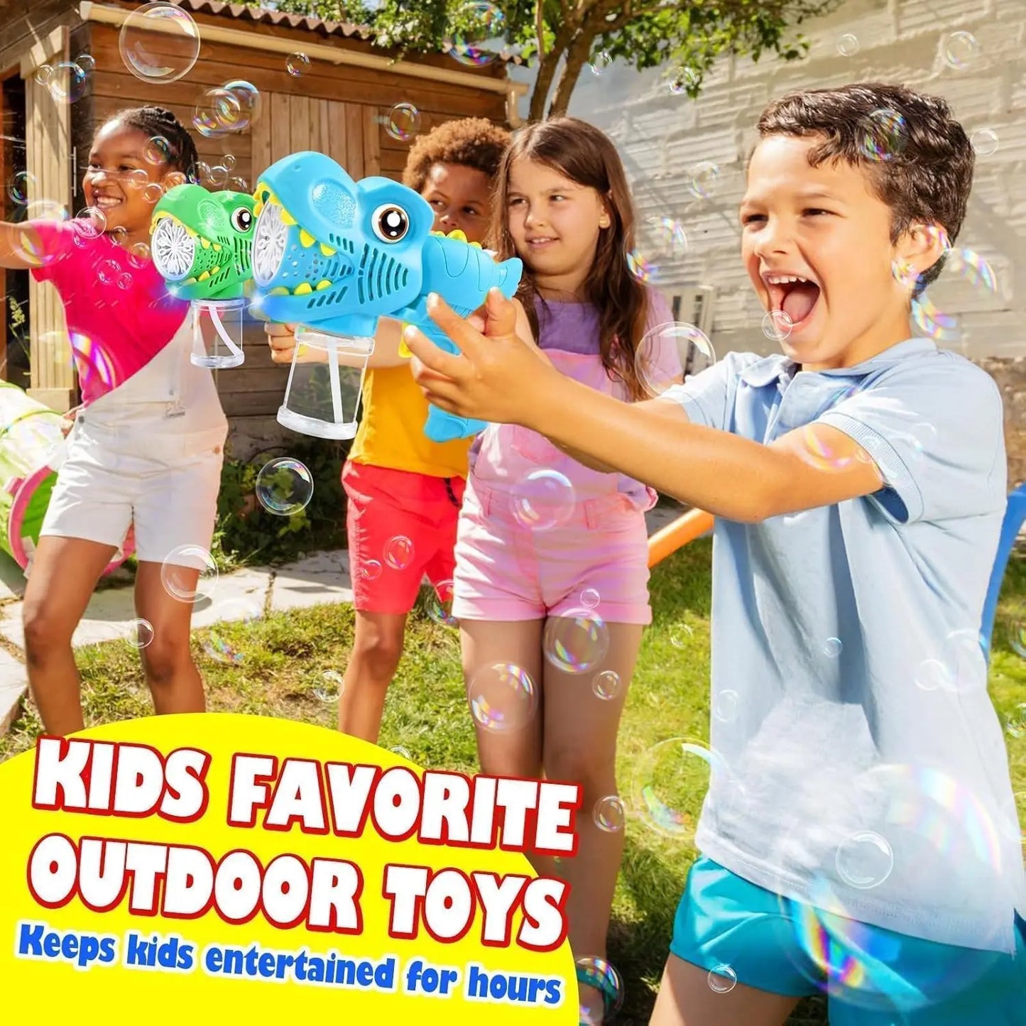 2pk Dinosaur Bubble Gun w/LED Lights & 4 Solutions
