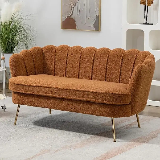 59" Upholstered Loveseat, Mini Sofa w/Gold Metal Legs