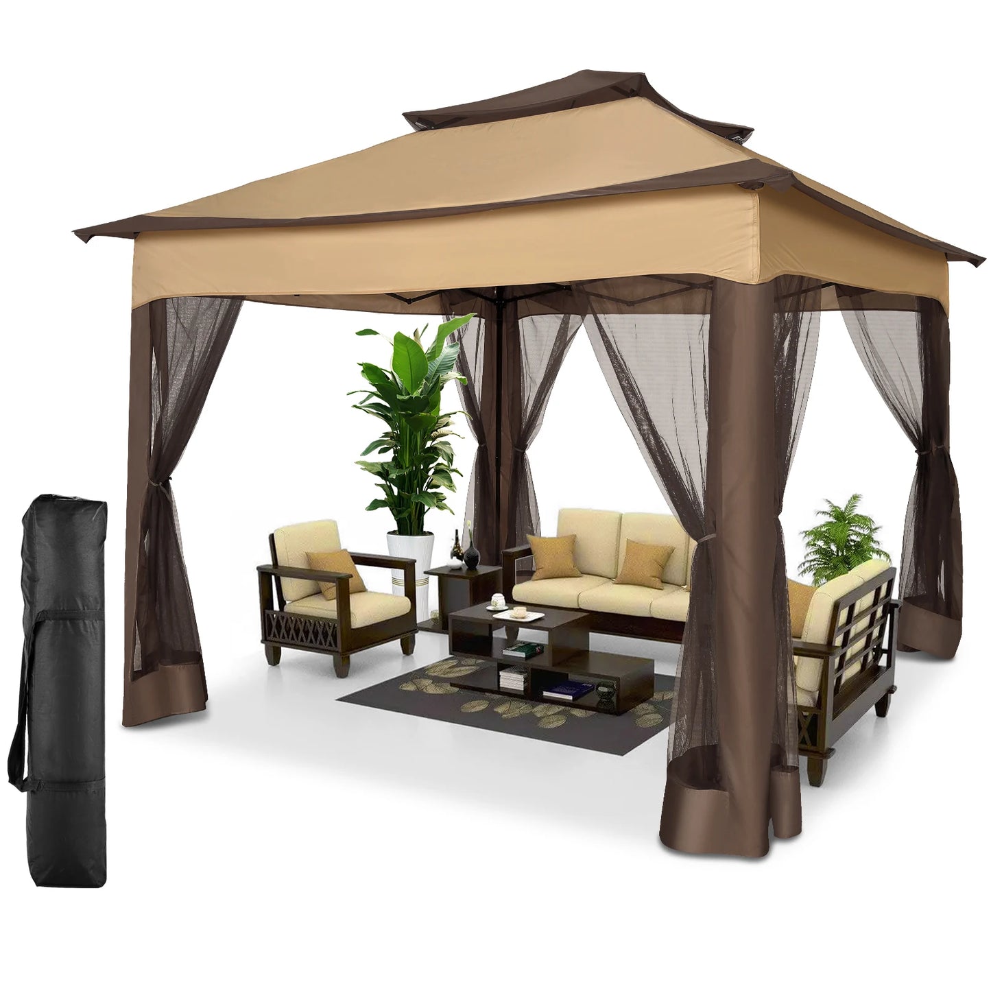 11x11 Pop Up Gazebo One-Push Canopy Tent with Mosquito Nettings