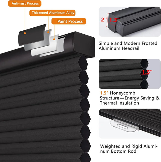 Cordless Blackout Cellular Honeycomb Shades for Windows -