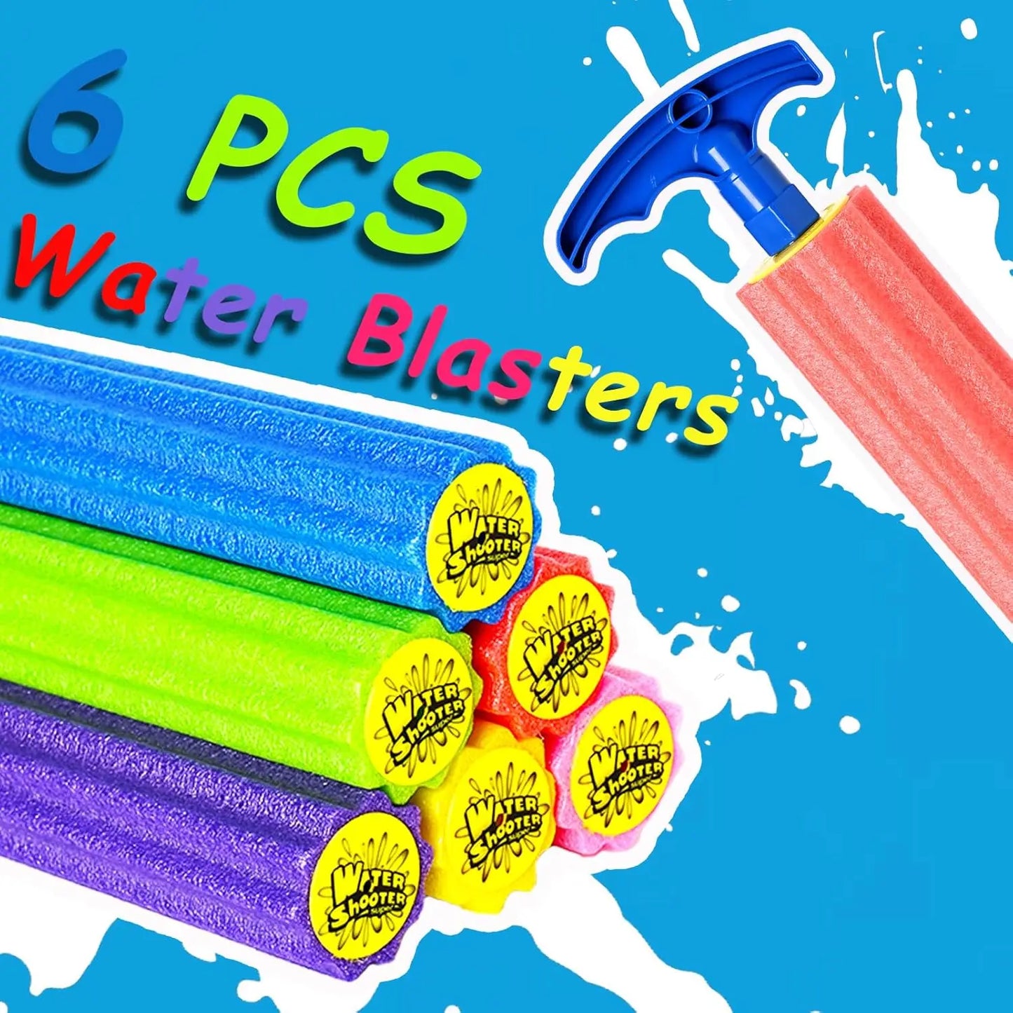 6pk Foam Squirt Guns for Kids & Adults, 33ft Range,