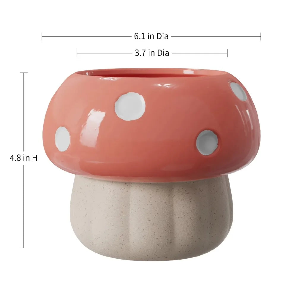 Ceramic Coral Peony Mushroom Planter for Succulents Plants