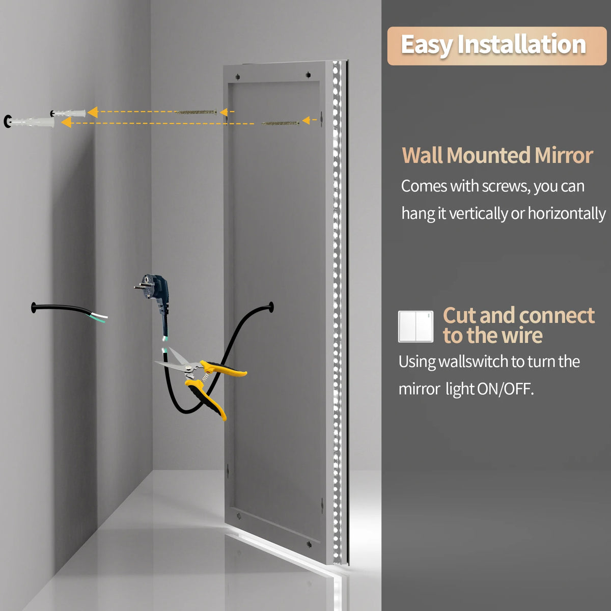 Jumbo Illuminated Mirror, Front and Backlit Light,
