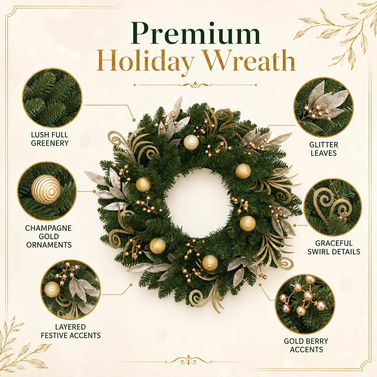 24 Inch Large Christmas Wreath With Ball Berry Pine