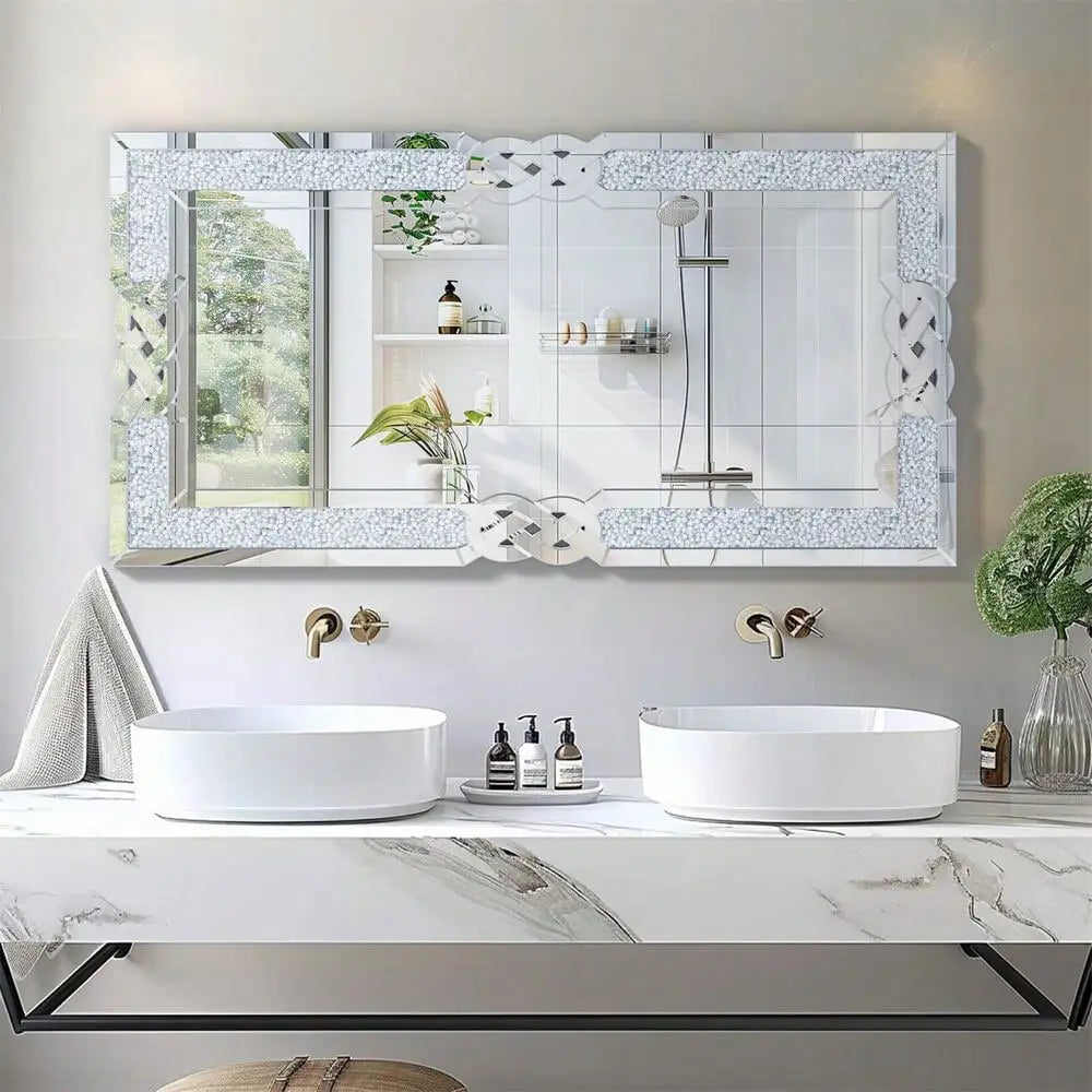 31.3"x27.6" Sparkling Crystal Crush Diamond Accent Mirror