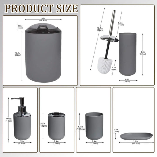 6pc Bathroom Set w/Soap Dispenser, Toothbrush Holder, Cup, Dish