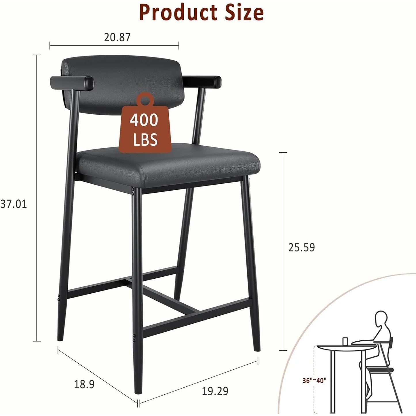 Modern Bar Stools Set (2) Back & Upholstered, Footrest