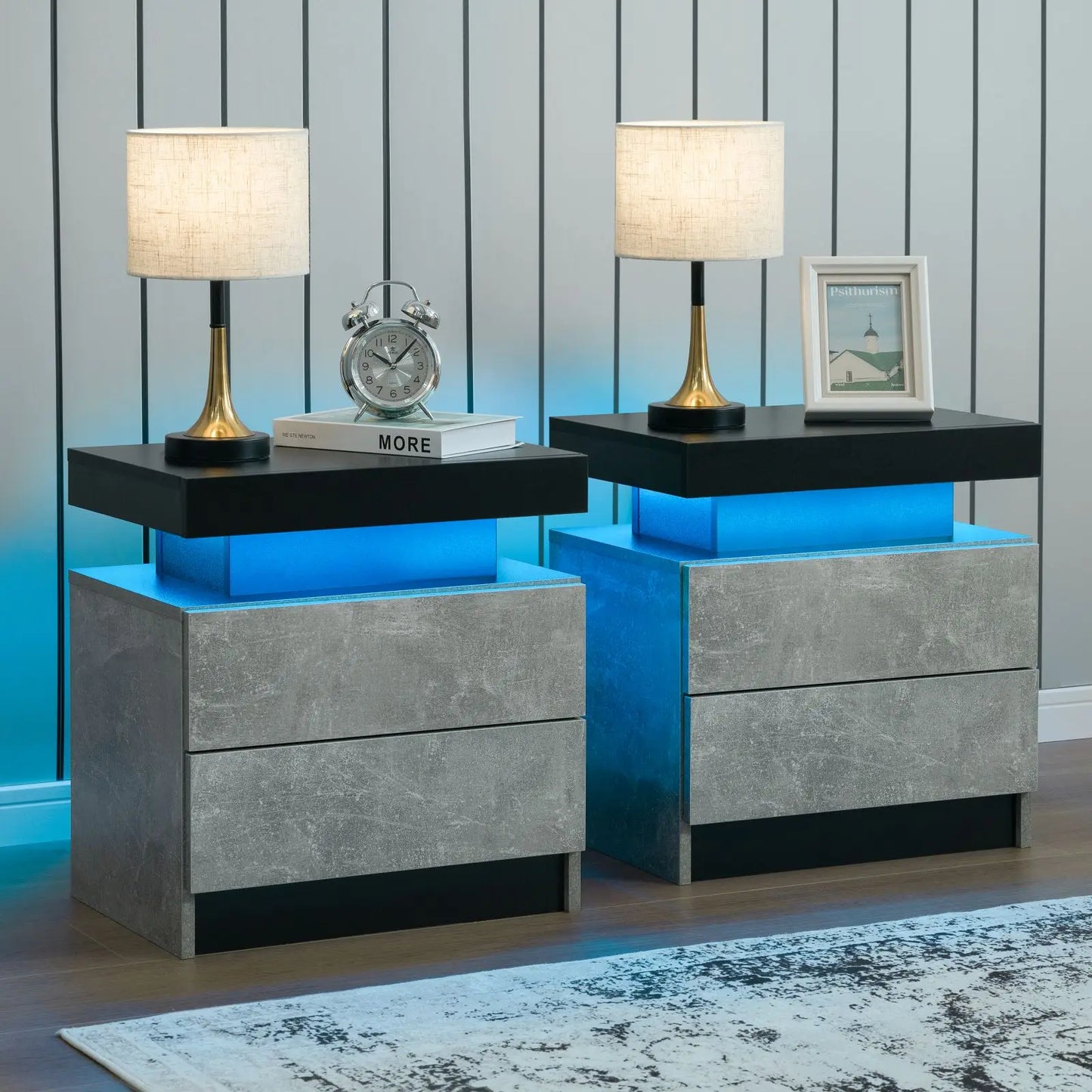 Set (2) LED Bedside Nightstand with 2 Drawers