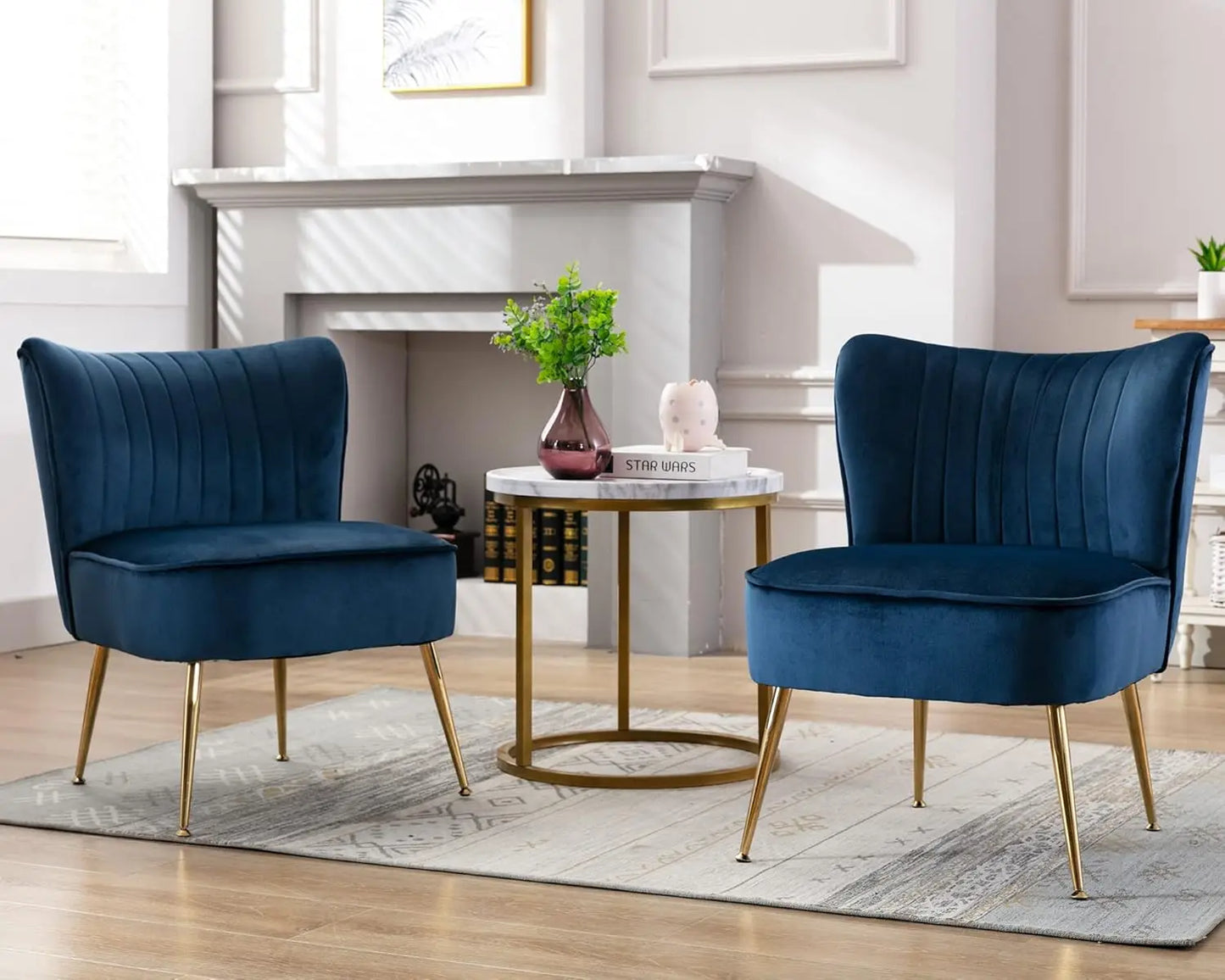 Set (2) Comfy Mid Century Velvet Accent Chair, Armless