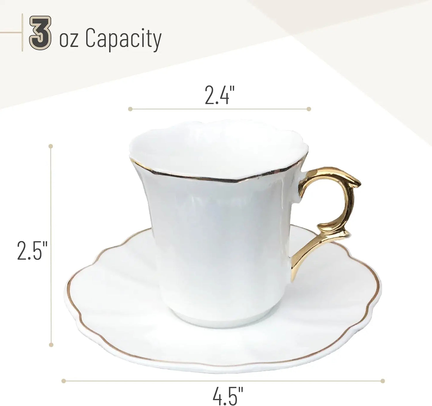 12pc Gold Rim Espresso Cup Set with Saucers, 3 oz Demitasse Cups
