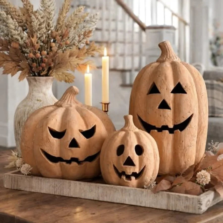 Halloween Decorations,7.5"H Handmade Terracotta Jack O' Lantern