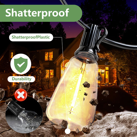 100' Solar Outdoor String Patio Lights, Shatterproof, Remote