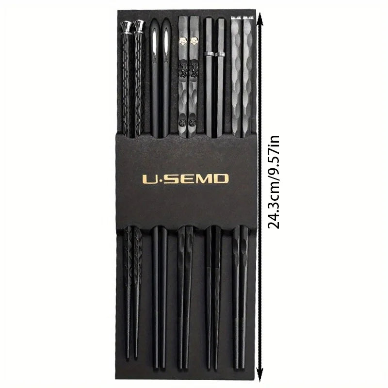 10-Pack Black Asian Alloy Chopsticks, Appetizer and Sushi