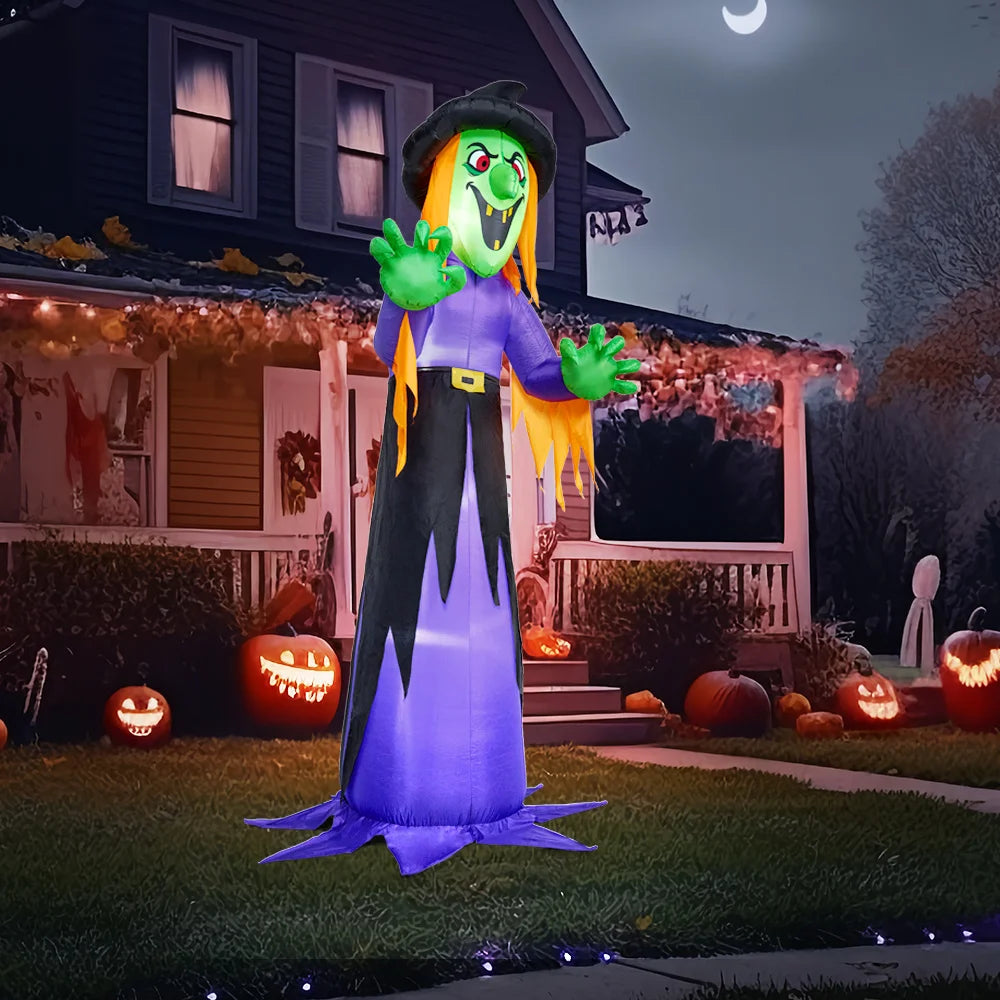 12' Tall Witch Halloween Inflatable Outdoor Decorations with Built-in LED Lights