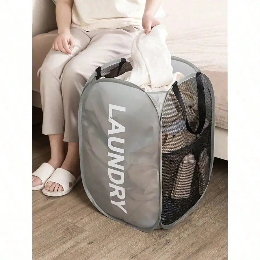 1pc Foldable Mesh Laundry Hamper w/Handle