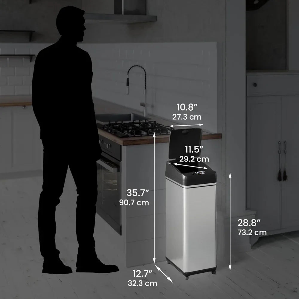 Stainless Steel Rolling 13 Gallon Sensor Trash Can