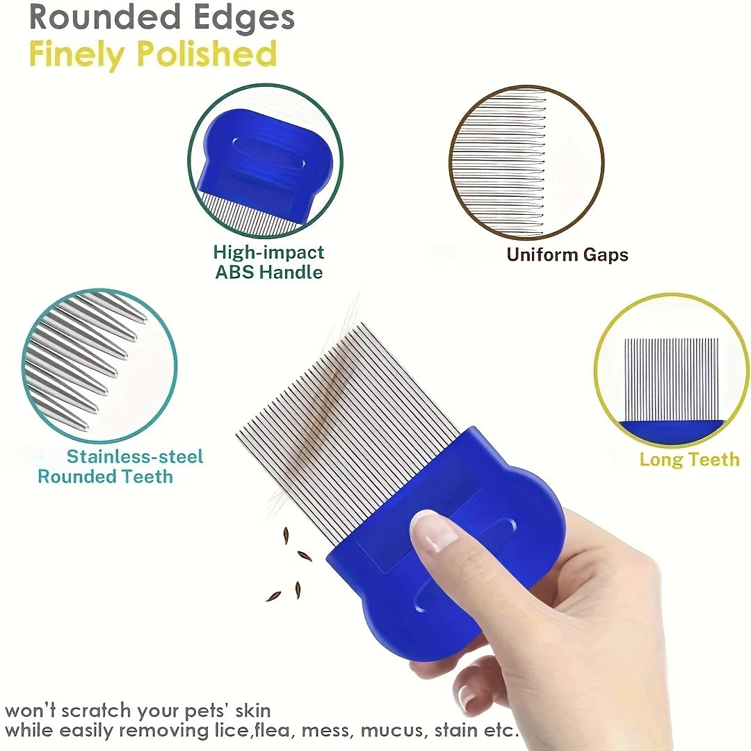 4 pk Stainless Steel Rabbit, Dog, Cat Grooming Comb w/Round Teeth