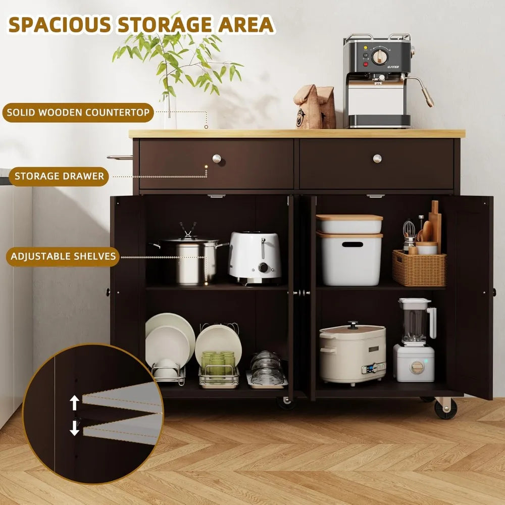 Rolling Kitchen Island Cart w/ Storage, Drop Leaf
