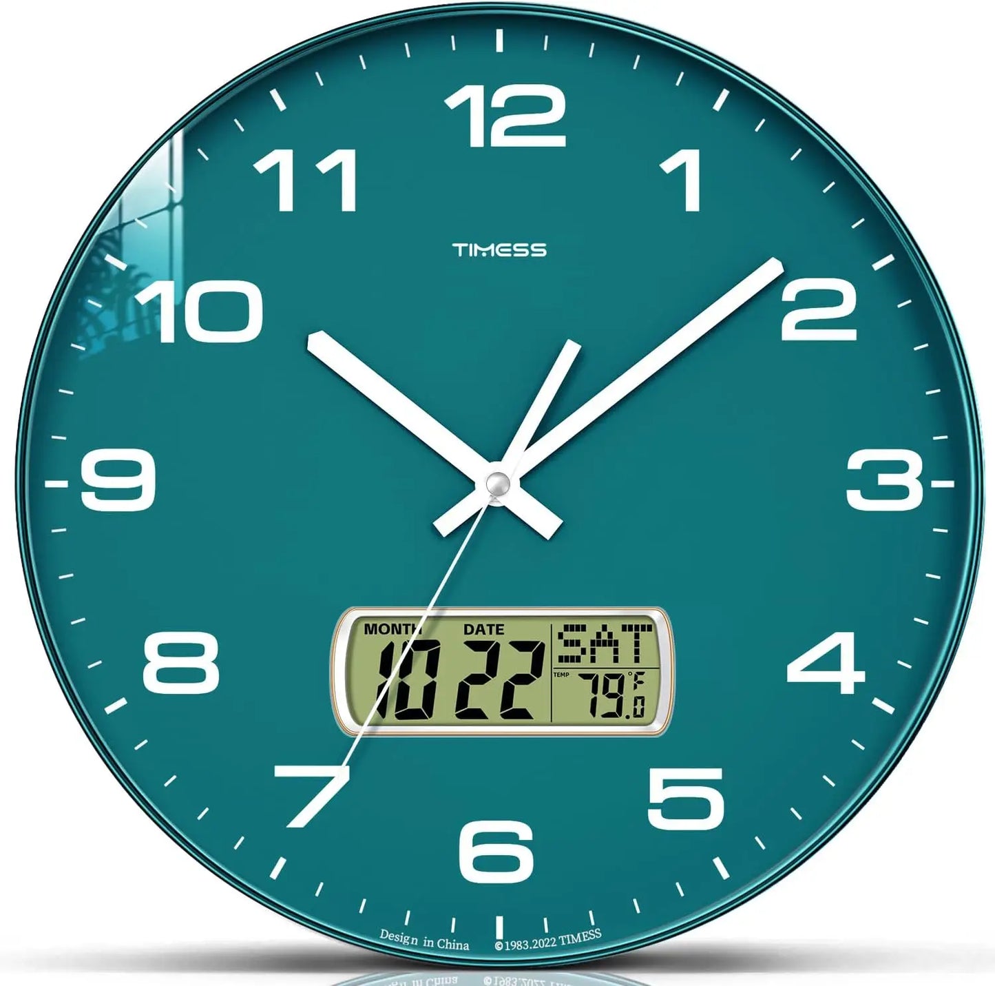 10"/12"/14" Wall Clock, 4 Color Options, Calendar and Temperature