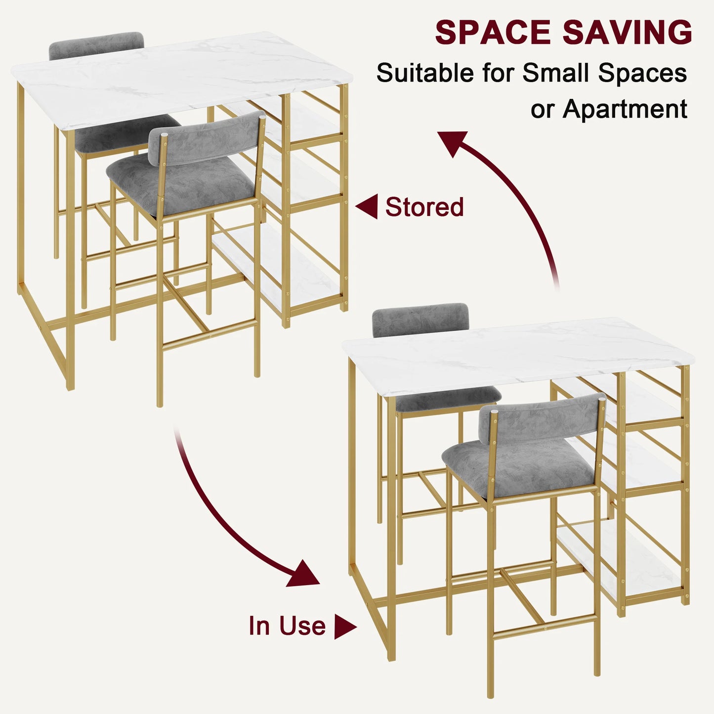 3pc Counter Height Dining Room Table w/Chairs for Small Space
