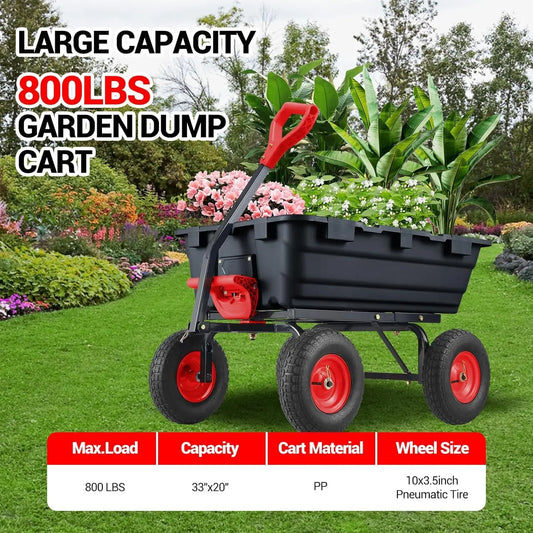 800Lbs. Garden Yard Dump Cart, Utility Wagon w/Quick-Release Dumping