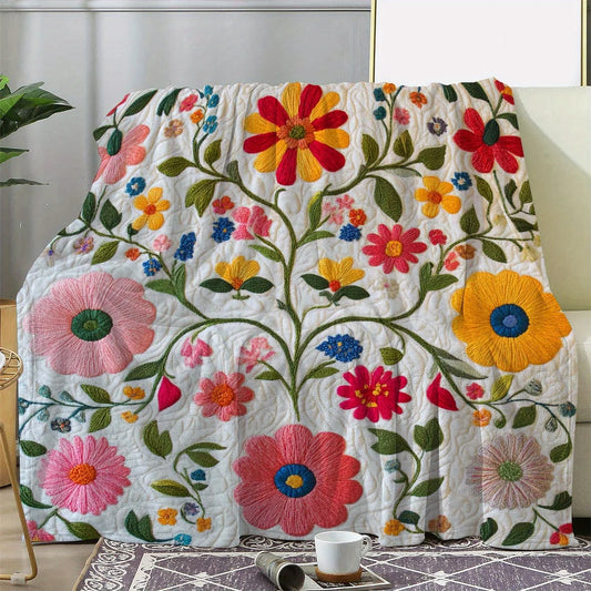 Vintage Floral Quilted Blanke, Soft Cozy Flannel, Pastel Colors,