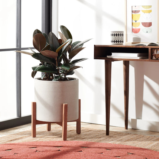 Modern Glam Round Patio Planter w/Stand, Light Grey Finish